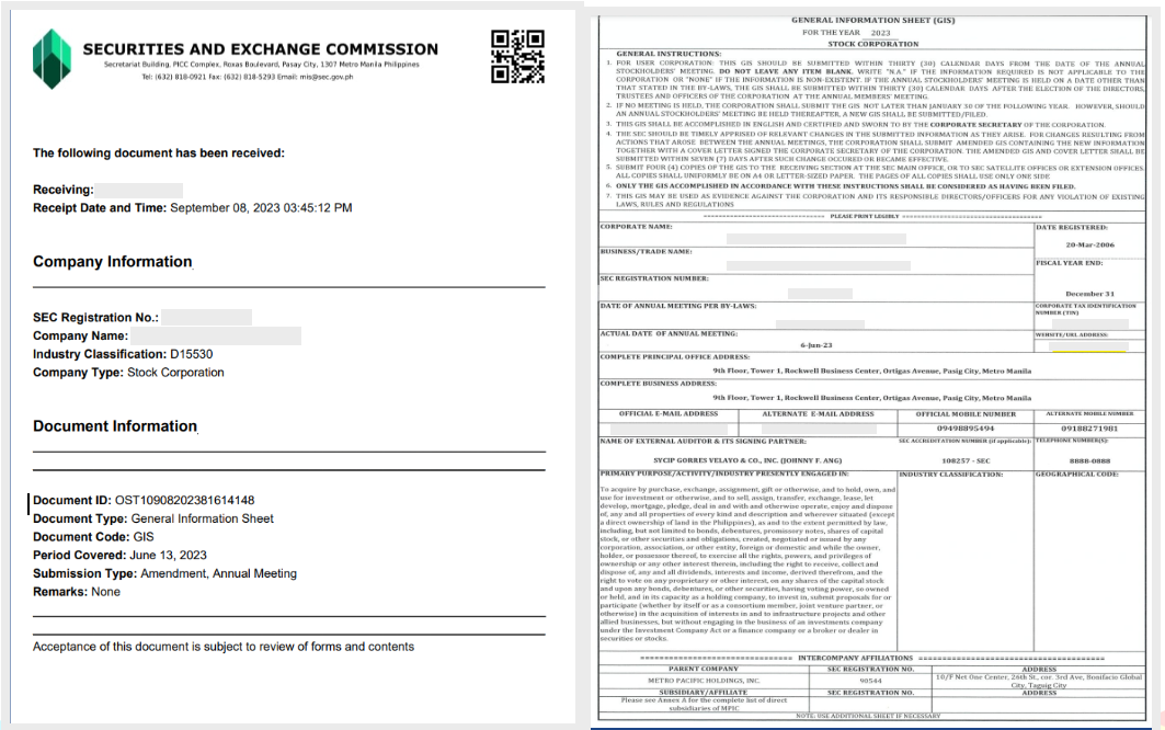 Annual Filing of General Information Sheet (GIS) with SEC