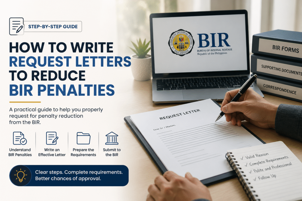 Request letter for BIR penalty reduction with supporting documents.