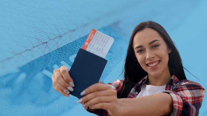 A woman holding a passport