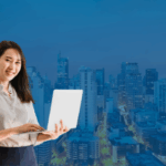 a girl in a central business district