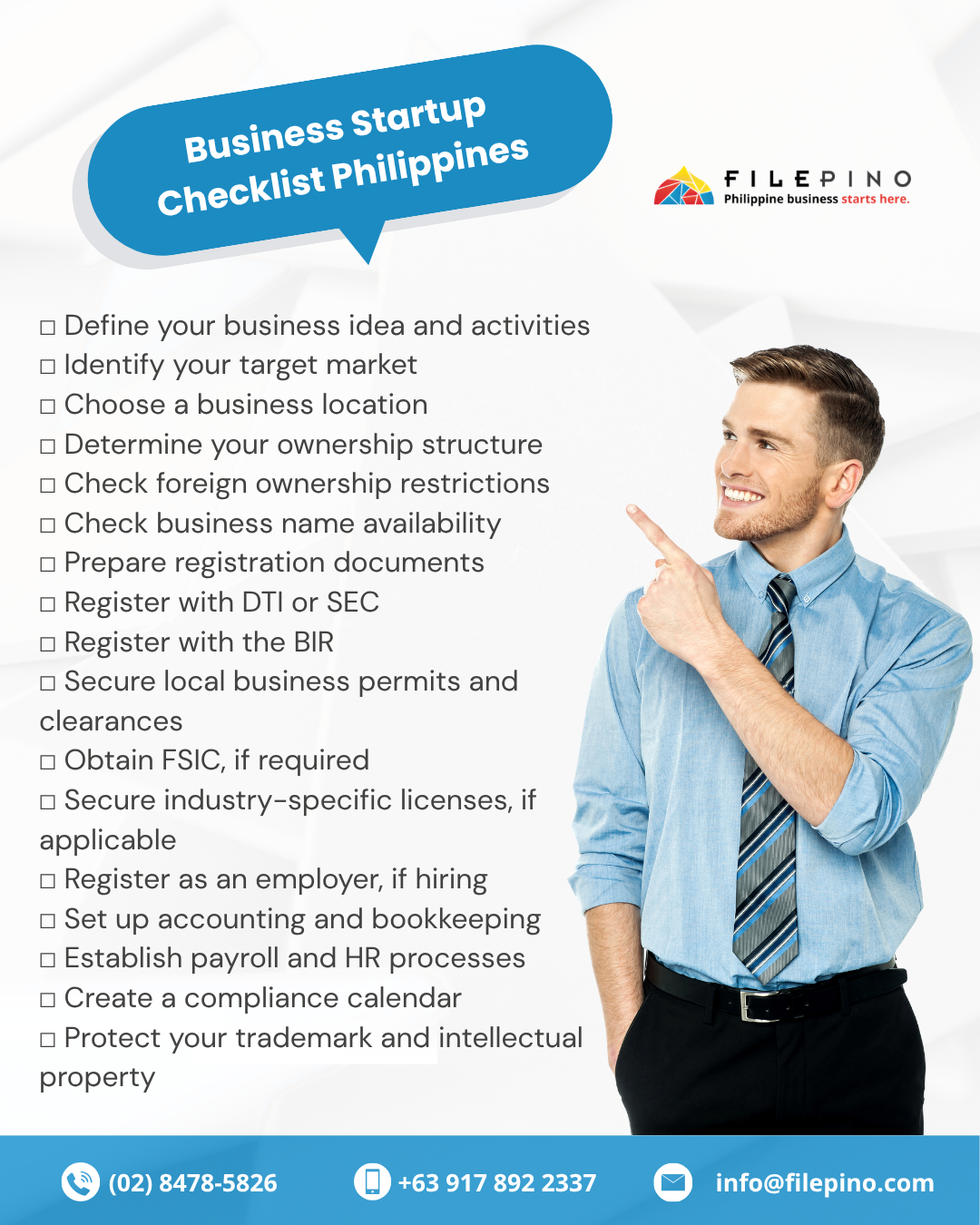 a man looking at the business startup checklist